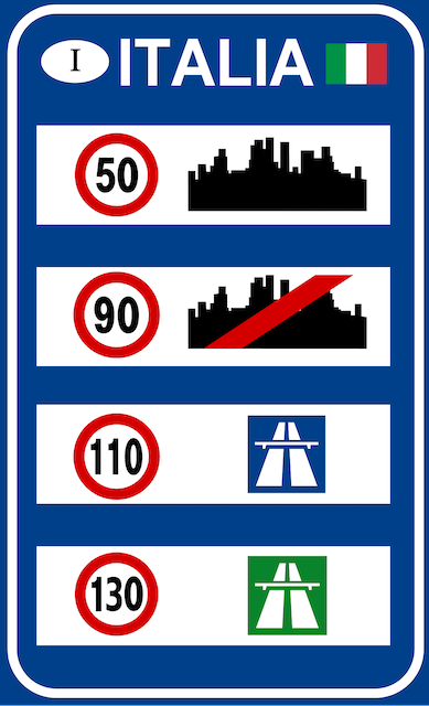 il segnale raffigurato indica a sinistra la velocità consigliata